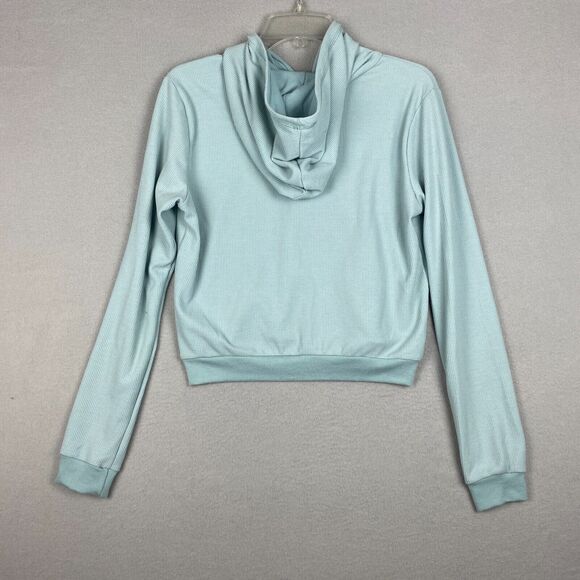 Fabletics Women's Small Zip-Up Waffle Knit Hoodie Silvermist Blue Long Sleeve - Picture 2 of 6